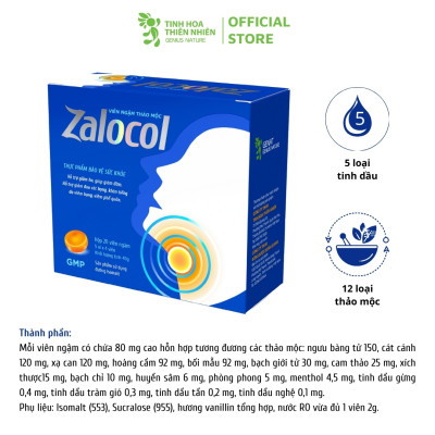 Combo 2 hộp viên ngậm Ho thảo mộc Zalocol Hỗ trợ giảm đờm, đau rát họng, khản tiếng do viêm họng, viêm phế quản (Hộp 20 viên) - Genat