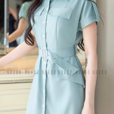 Đầm sơ mi xanh mint NGADO , đầm công sở , đầm dự tiệc