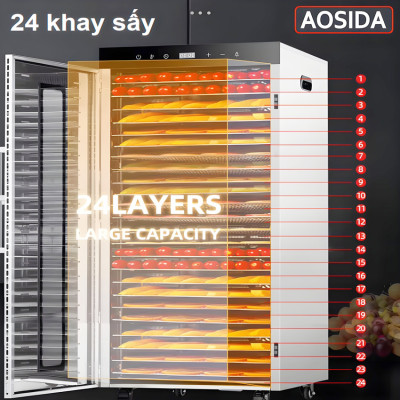 Máy sấy thực phẩm công nghiệp thương hiệu cao cấp AOSIDA SS-24H 24 khay - Dung tích 215L - Hàng Chính Hãng