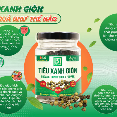 Tiêu xanh giòn Organic Bầu Mây 20g - Cay cấp độ 6 với độ cay bùng nổ, ăn liền giòn tan cay sảng khoái kích thích vị giác, giúp ăn ngon miệng hơn, cải thiện chức năng của hệ tiêu hoá
