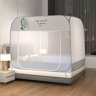 Màn Chụp , Mùng Chụp Cao Cấp Mộc Miên Đỉnh Vuông - Kích Thước 1,6mx2m ( Xám Khủng Long )