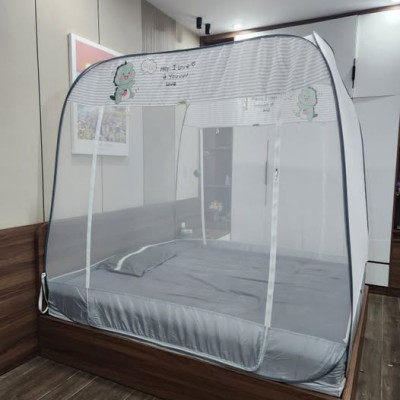 Màn Chụp , Mùng Chụp Cao Cấp Mộc Miên Đỉnh Vuông - Kích Thước 1,6mx2m ( Xám Khủng Long )