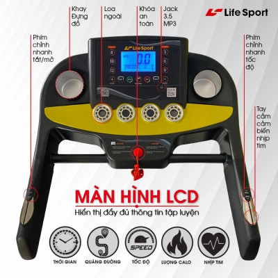 Máy Chạy Bộ Lifesport LS-3000, Máy Chạy Bộ Với 12 Chương Trình Luyện Tập Đa Dạng, Tay Cầm Đa Năng, Động Cơ Mạnh Mẽ