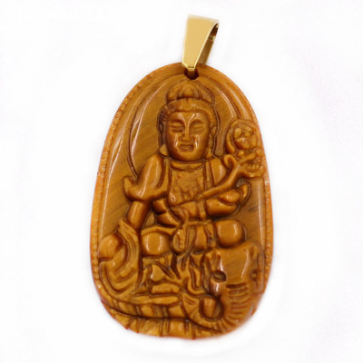Mặt Phật - Bồ tát Phổ hiền - đá mắt hổ 3.8cm - kèm hộp nhung - tuổi Thìn và tuổi Tỵ