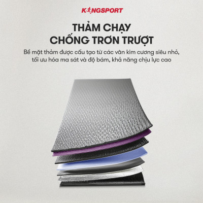 Máy chạy bộ KINGSPORT BK-8000 đa năng, thảm chạy rộng chống trơn, kèm đai massage và thanh gập bụng, cân nặng phù hợp từ dưới 75kg