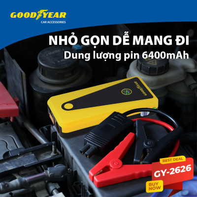 Bộ Kích Bình Cho Xe Hơi 400A GOODYEAR GY-2626 Đa Chức Năng Sạc Dự Phòng 6400mAh Đèn LED Khẩn Cấp Tích Hợp La Bàn - Hàng Chính Hãng
