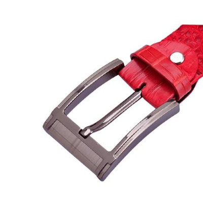 HT4844 - Dây nịt nam da cá sấu Huy Hoàng nguyên con 4P bát gài đầu kim màu đỏ