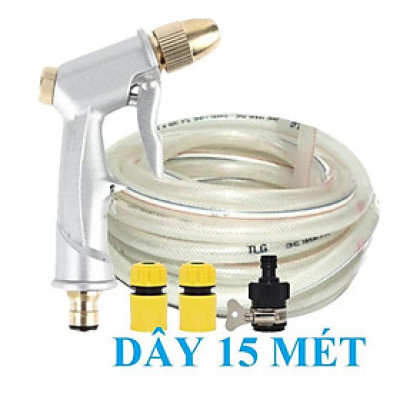 Bộ dây vòi xịt nước ️ , tăng áp 3 lần, loại 15m 206701 đầu đồng, cút,nối nhựa đen + mở chai