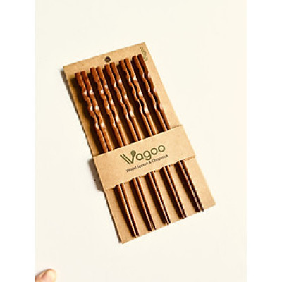 Bộ 5 Đôi Đũa Xoắn Gỗ Nhãn Tự Nhiên - VAGOO - Làm Thủ Công Sang Trọng, Tinh Tế, Chống Thấm, Chống Mốc Đạt Chuẩn An Toàn
