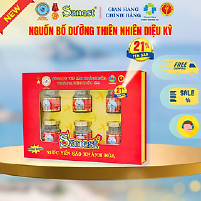  NEW [ Hộp 6 lọ quà tặng ] Nước Yến sào Khánh Hòa Sanest - Không đường