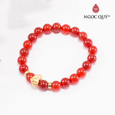 Vòng Tay Đá Mã Não Đỏ Charm Tuổi Dậu Bạc Mạ Vàng 24K
