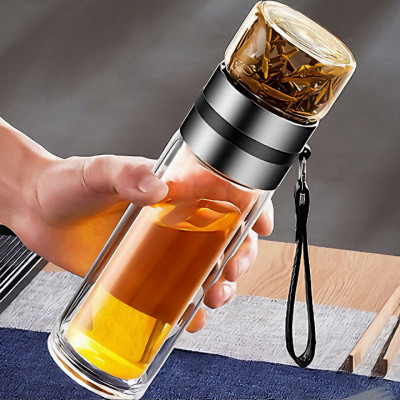 Bình trà thủy tinh KG85 2 lớp pha cách nhiệt tốt, có lõi lọc inox304 cao cấp dung tích 500ml - Hàng chính hãng