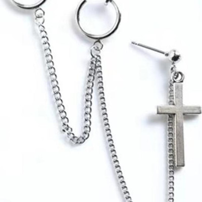 Bông tai unisex dáng dây chuyền ba chỗ đeo ngầu bá cháy