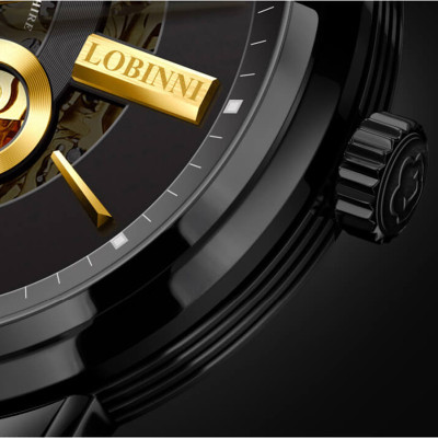 Đồng hồ nam chính hãng Lobinni L5015-1 ,Kính sapphire chống xước,Chống nước 50m,bảo hành 24 tháng,Máy cơ(Automatic,dây da đen xịn,máy lộ cơ