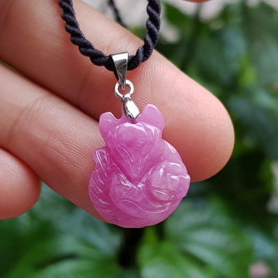 Mặt dây chuyền Hồ Ly đá Ruby bọc bạc kèm dây y hình