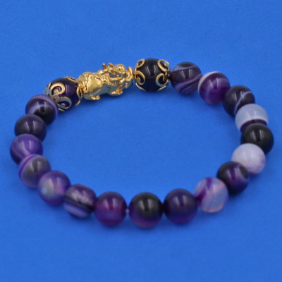 Vòng đeo tay Thạch Anh Tím Sọc 8 ly - cẩn Tỳ Hưu Phong Thủy inox vàng VTAISTHHKV8 - hợp mệnh Hỏa, mệnh Thổ