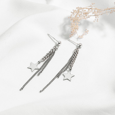 Bông tai ba chuỗi xích thả chân sao năm cánh cá tính