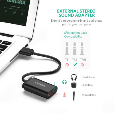 Dây USB 2.0 UGREEN US205 mở rộng sang đồng thời 2 cổng 3.5mm cho tai nghe + mic (DISABLE) - Hàng chính hãng
