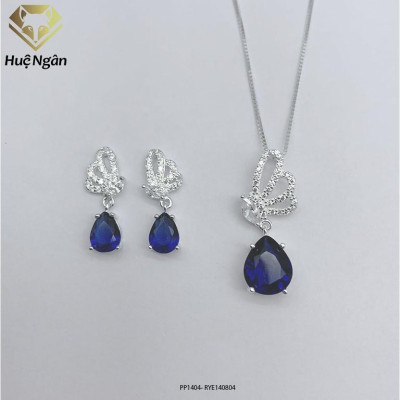 Combo dây chuyền và bông tai bạc Ý 925 Huệ Ngân - Cánh bướm mùa xuân PP1404-RYE140804