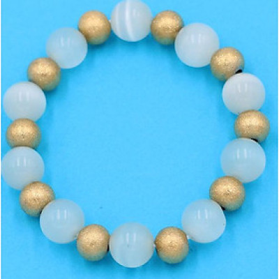 Vòng tay đá phong thủy - đá mắt mèo trắng 10 ly VMETHVT1 - hợp mệnh Kim, Thủy