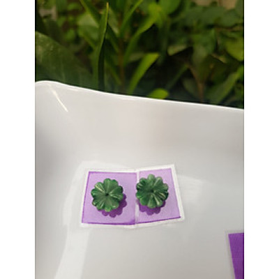 Đôi Bông Tai Hoa Mai Trái Tim kiểu mới đẹp Ngang 12mm x Dầy 3mm Đá Ngọc cẩm thạch tự nhiên xanh ngọc bóng đẹp Nữ mệnh Thủy Mộc Hỏa bọc vàng đeo rất đẹp sang ạ