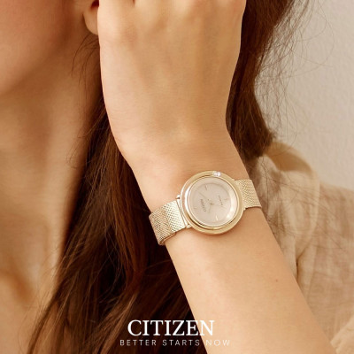 Đồng Hồ Nữ Citizen Đính Kim Cương Dây Thép Không Gỉ EM0643-84X - Mặt Vàng Hồng (Sapphire)