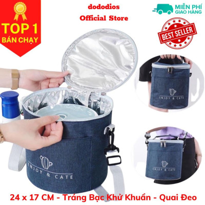 túi đựng hộp cơm giữ nhiệt tráng bạc diệt khuẩn - 24x17cm - có quai đeo - chính hãng dododios