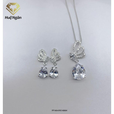Combo dây chuyền và bông tai bạc Ý 925 Huệ Ngân - Cánh bướm mùa xuân PP1404-RYE140804