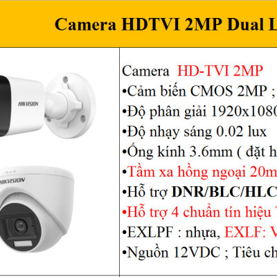 Camera TVI 2MP Hikvision đèn kép Hồng Ngoại & Ánh Sáng Trắng (3 chế độ thông minh)  DS-2CE76D0T-EXLPF, DS-2CE16D0T-EXLPF - Hàng chính hãng