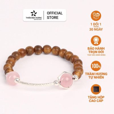 Vòng tay trầm hương tự nhiên mix charm bạc 925 cao cấp - Thiên Mộc Hương - Trầm Tốc Lào - Đá Thạch Anh