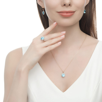 Nhẫn Vàng 14K Đính Topaz và 38 Viên Kim Cương Tấm