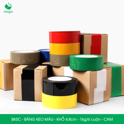 BK5C - 6 cuộn băng keo màu khổ 4.8cm loại 1kg/6 cuộn - Cam - Băng keo, băng dính đóng hàng