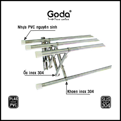 Giàn phơi xếp ống 19 inox 304 loại 1.2m loại mới (4 ống) GD-154