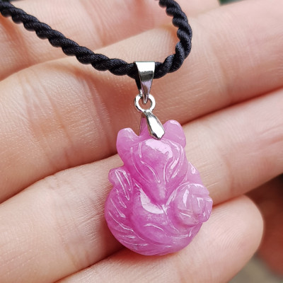 Mặt dây chuyền Hồ Ly đá Ruby bọc bạc kèm dây y hình