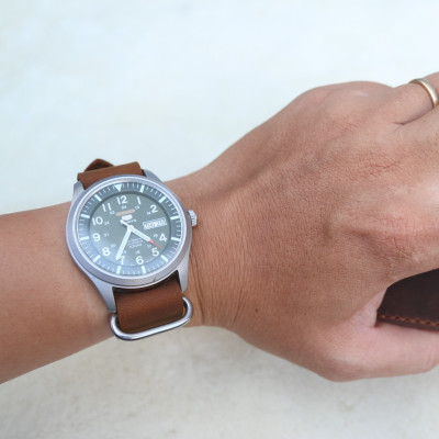Dây đồng hồ NATO (dây Zulu) da sáp ngựa handmade