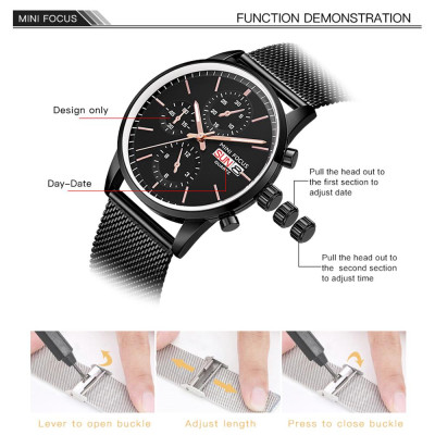 Đồng hồ đeo tay thời trang nam MINI FOCUS MF0180G,dây đeo bằng thép không gỉ, chống thấm nước 3ATM