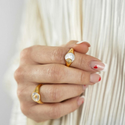 Nhẫn Ngọc Trai FW Thiết Kế Cao Cấp UK Style (Ray of Sun Mother of Pearl) - MOON Jewelry