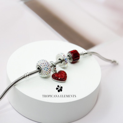 Vòng Tay Tropicana Phối Charm Swarovski Pha Lê Màu Đỏ Ánh Lấp Lánh