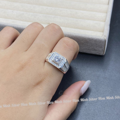 Nhẫn Nam Bạc Ta Đính Đá Cao Cấp Bạc Hiểu Minh NA041