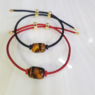 Vòng tay phong thủy charm hạt lu thống đá mắt hổ tự nhiên vàng nâu bóng đẹp Phối với dây đeo tay màu đen hoặc đỏ bất kỳ ạ Vòng tay may mắn hợp nữ mệnh thổ mệnh kim mệnh thủy ạ