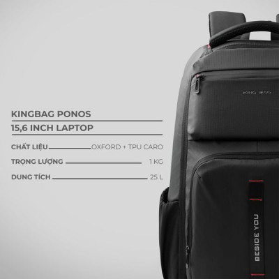 Balo Laptop 15.6 inch KINGBAG PONOS- Hàng Chính Hãng