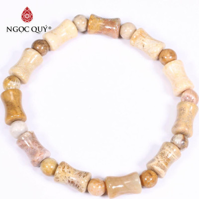 Vòng tay đá san hô hóa thạch đốt 12x8mm mệnh thủy, kim - Ngọc Quý Gemstones