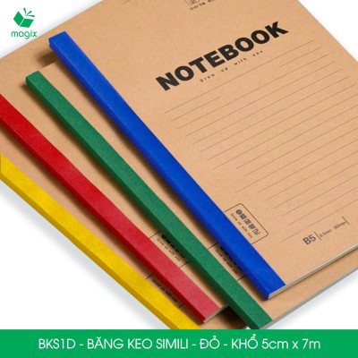 BKS1D - 6 cuộn băng keo Simili khổ 5cm x 7m - Đỏ - Băng dính dán gáy sách, đóng cuốn