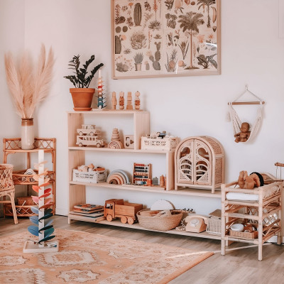 Kệ Tủ Sách Kệ Đựng Đồ Chơi Bậc Thang Montessori Bằng Gỗ Tự Nhiên Trang Trí Phòng Cho Bé, Nội Thất Mầm Non