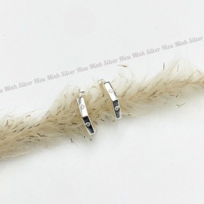 Hoa Tai Bạc 925 Hình Tròn Đính Đá Bạc Hiểu Minh HT388