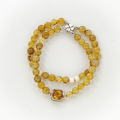 Vòng tay phong thủy Thạch anh tóc vàng mix hổ phách thiên nhiên mạng Thổ - Kim VT071