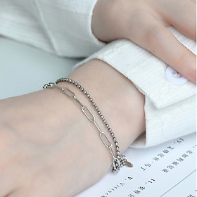 Vòng đeo tay lắc tay 2 tầng mix chain cá tính Âu Mỹ