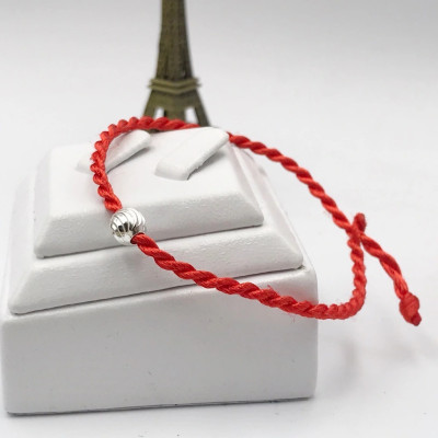 Lắc Tay Nữ Bạc Hiểu Minh LTU528 Chỉ Đỏ Mix Bi Bạc Phay