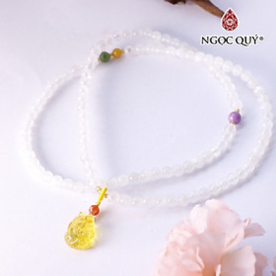Chuỗi hạt đá mặt trăng hạt 5mm phối tỳ hưu đá hổ phách - Ngọc Quý