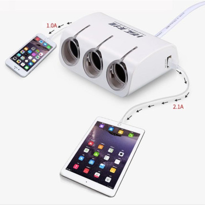 Chia tẩu Ô tô 1 ra 3 công suất 120W có cổng sạc USB và báo điện áp